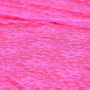 Ткань кружево 
 Гипюр стрейч «Цветы» цвет неон розовый